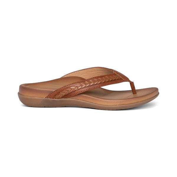 Aetrex Women's Emmy Braided Thong Flip Flops Brown Sandals UK 9185-966